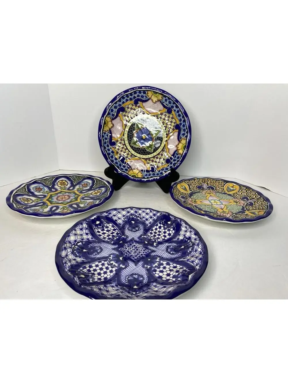 Pottery Barn Del Sol Melamine Salad Plates Mixed Pattern Set of 4 Multicolor